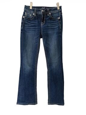 Miss Me Dark Wash Bootcut Jeans Leopard Cactus Embellished back pocket  Sz 27